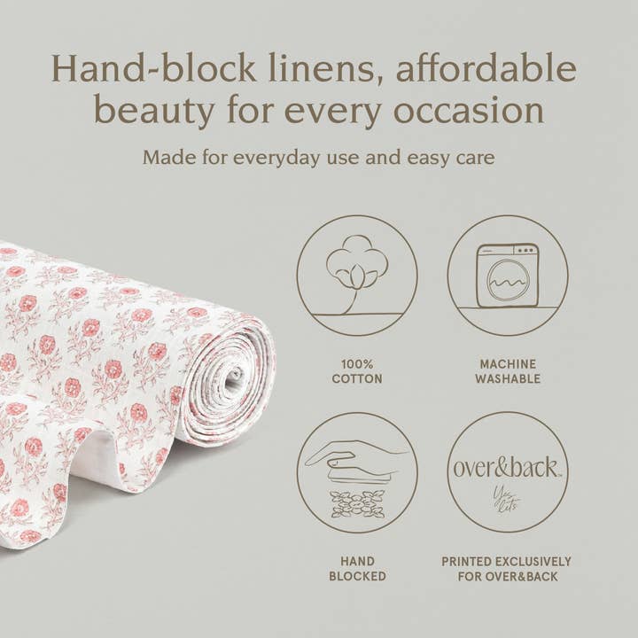 over&back - Wholesale Table Runner - Hand-Blocked Table Runner Floral Patterns 18x10832