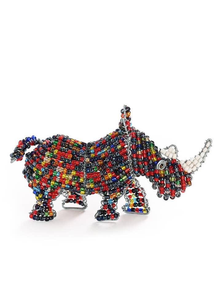 Patmore's Multicolor Beaded Rhino Sculpture for wholesale by Swahili | AFRICAN MODERN