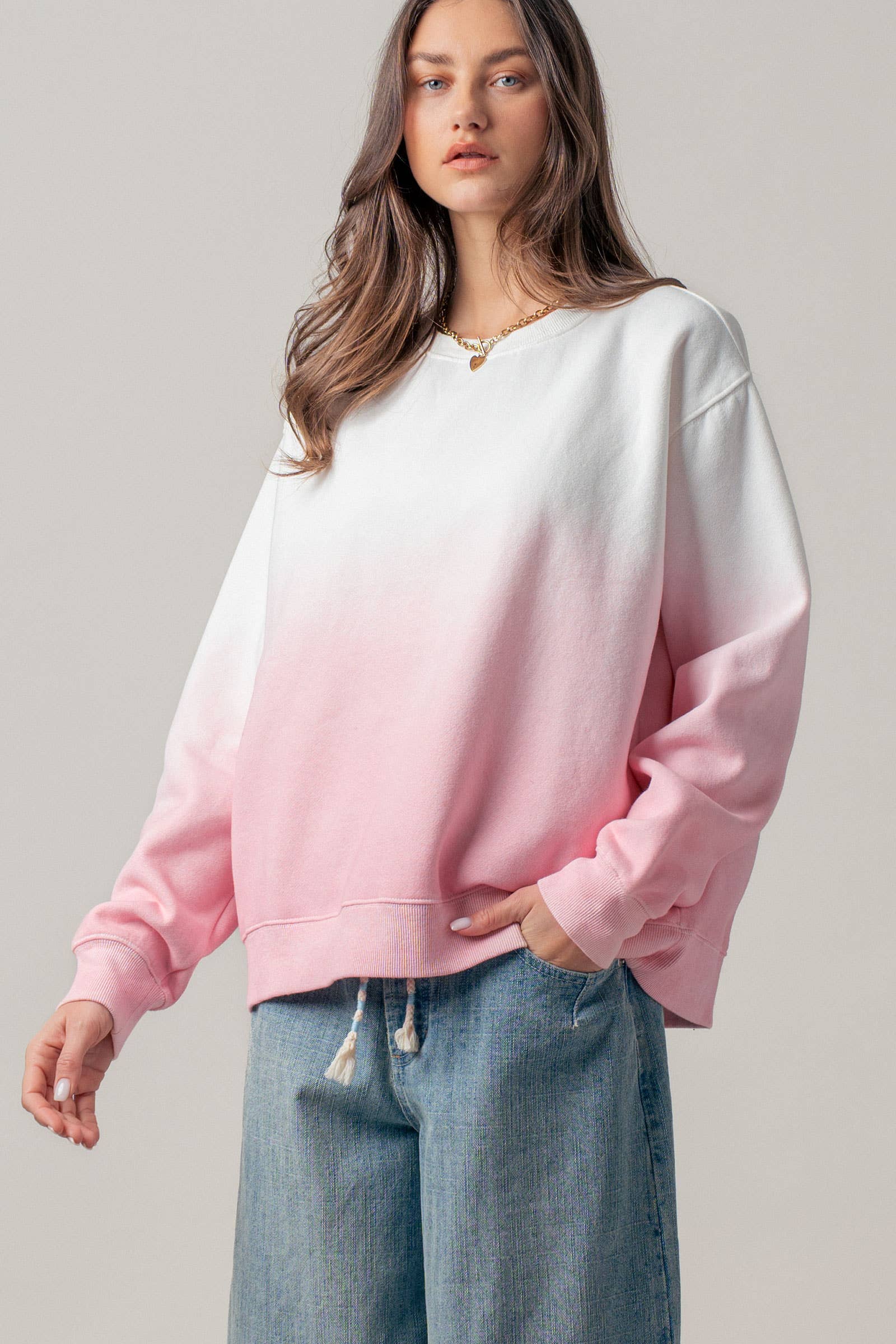 Urban Daizy - Wholesale Knit Sweater - Women's - Ombré Dip-Dye Crewneck Sweater2