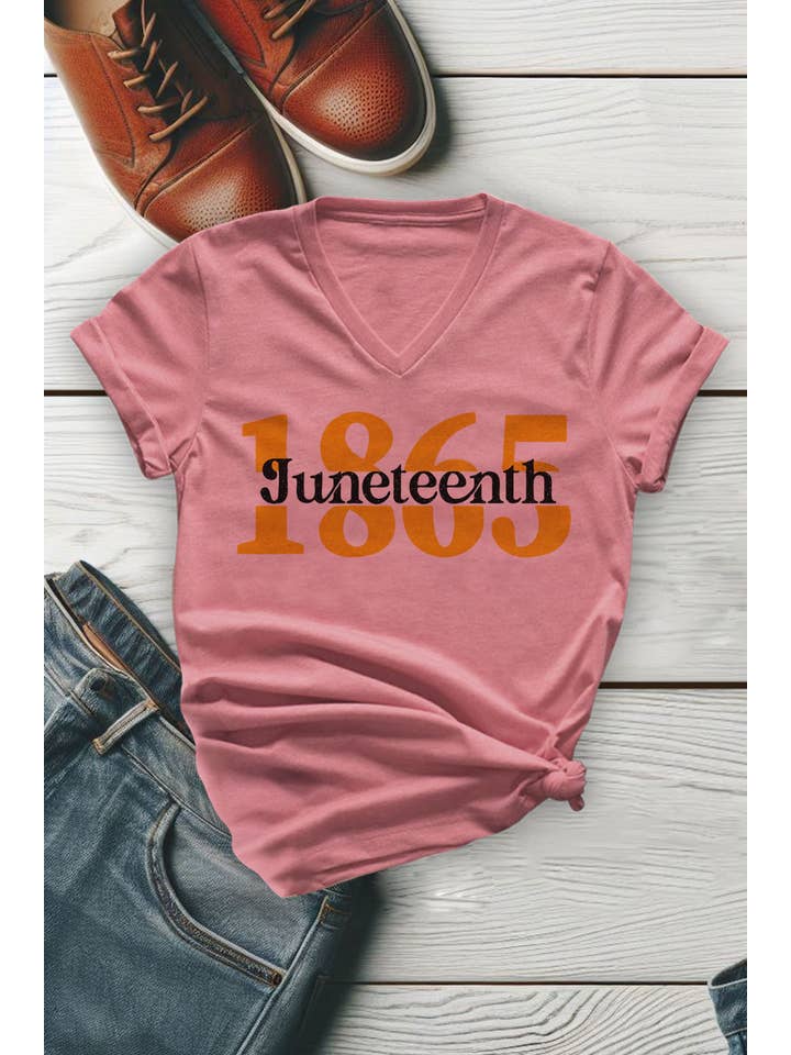 Top Avenue - Wholesale Screen Printed T-Shirt - Women's - Golden Juneteenth, Unisex V-neck T-Shirt1