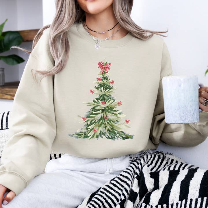 Christmas tree women's sweatshirt, Watercolor, Holiday Season for wholesale by ATTA TOOD Wholesale