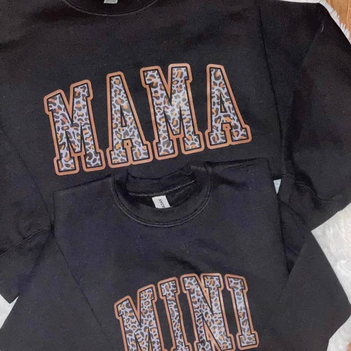 Mama/mini leopard print sweatshirts adult/youth/toddler size for wholesale by StricklandDesignCo