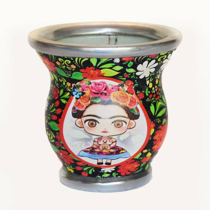 Stort Face Floral Frida Glas Mate Cup for engroshandel hos SoulMate Yerba Co. LLC