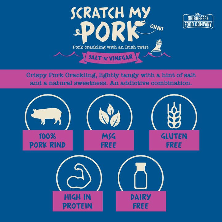 The Skibbereen Food Company – Großhandel Schweinefleisch – Scratch My Pork - Knistern vom Schwein /Salz & Essig (24 x 30 g)
