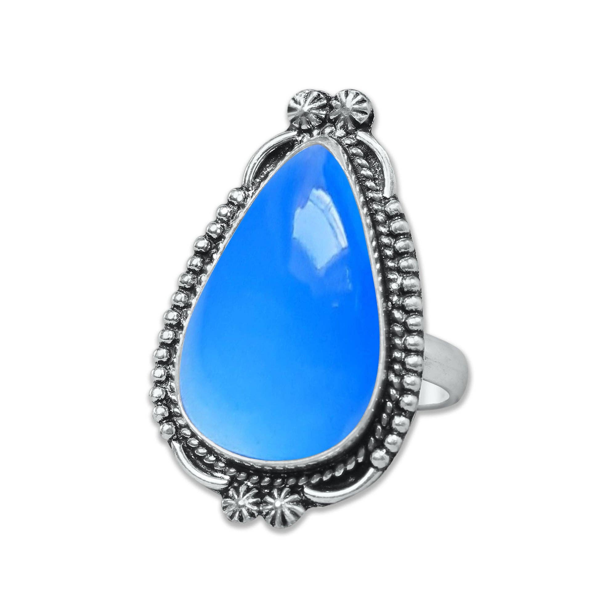 Handmade Jewels - Wholesale Cocktail/statement ring - Blue Chalcedony Rings – Handmade, Silver-Plated, Assorted Boho Designs (US Sizes 6–10, Made to Order)7