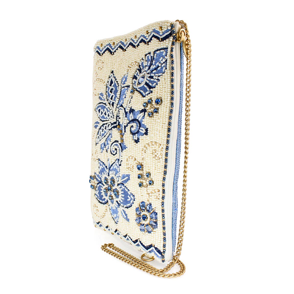 Mary Frances Accessories – wholesale Axelväska - Dam – Easy Street axelremsväska för telefon med denimblommor och pärlor2