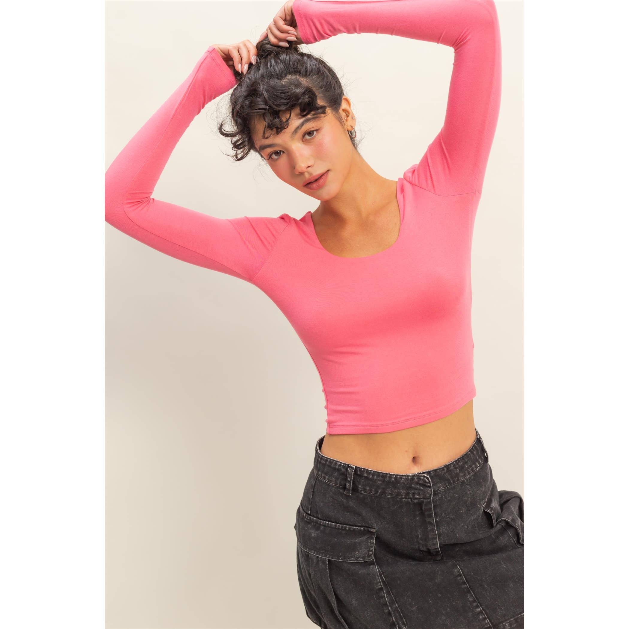 HYFVE - Wholesale Knit Top - Women's - Scoop Neck Long Sleeve Crop Top0