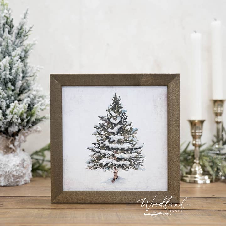 Snowy Tree Framed Sign for wholesale by Woodland Shanty