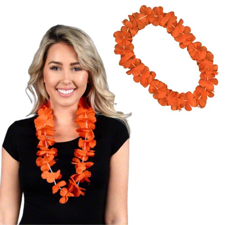 Blinkee.com, LLC - Wholesale Party Favor - Hawaiian Flower Lei Necklace Orange2