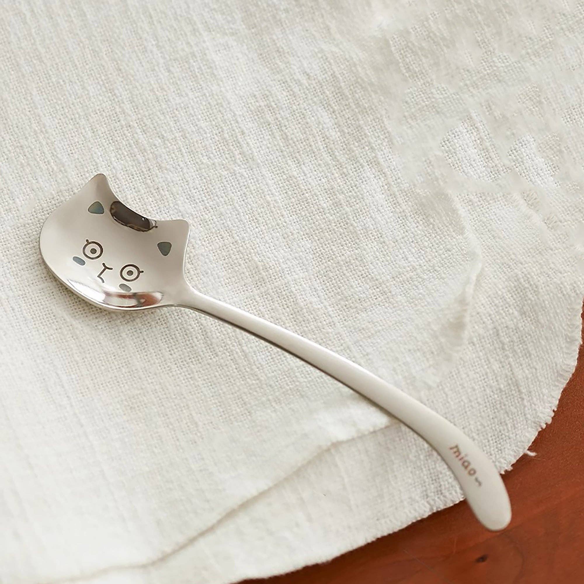 MinoCraft - Vendita all'ingrosso Cucchiai da cucina - Cucchiaio in acciaio inossidabile con incisione di gatto carino1