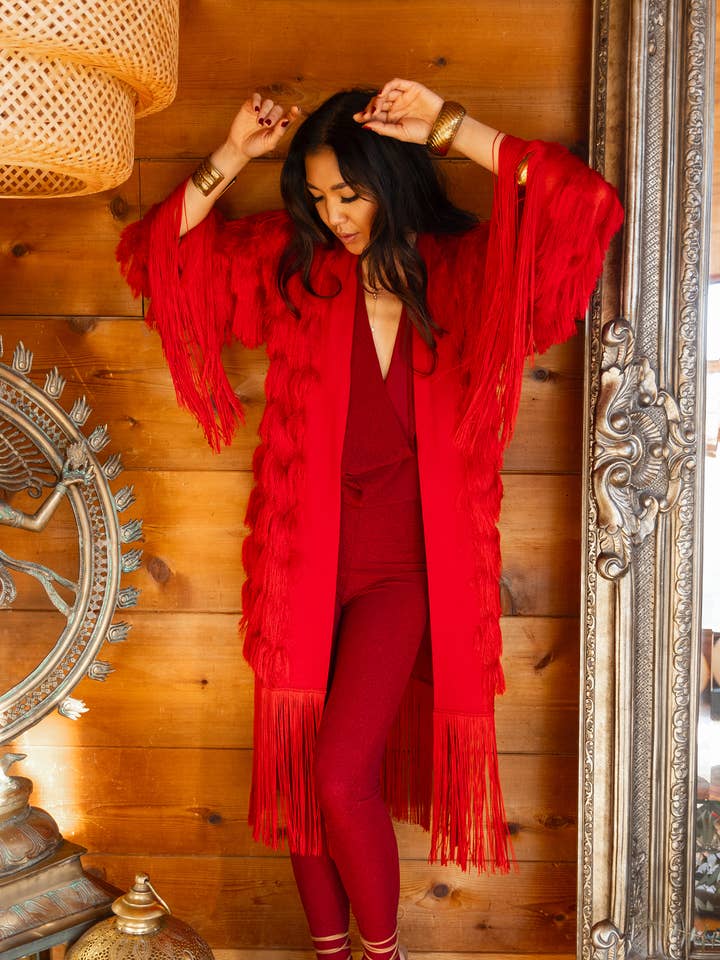 Temple Ro – Großhandel Bademantel – Damen – FRANSENROBE - KARMINROT2