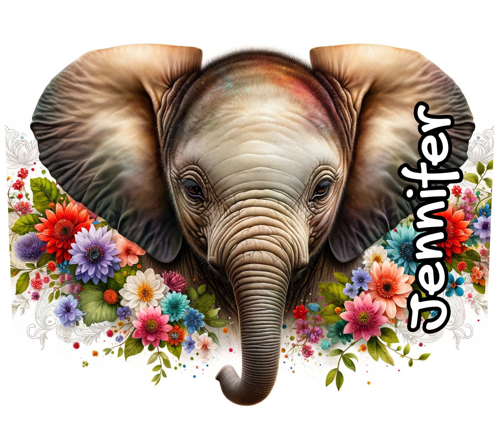 Bianco Tazza personalizzata con elefante con motivo floreale, tazza da caffè con nome personalizzato, regalo per gli amanti degli animali, tazza unica con stampa di elefanti in vendita all'ingrosso su Faire2