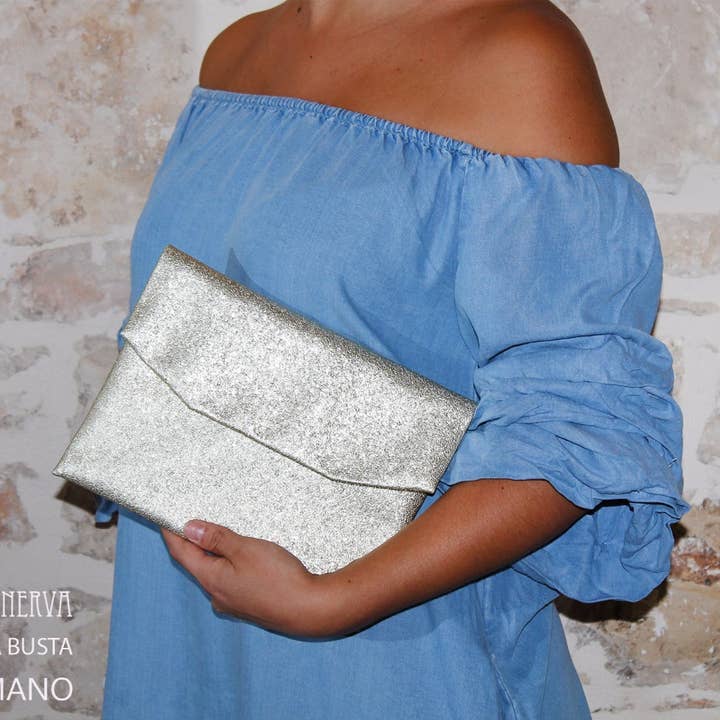 Platinum Eco-leather Clutch Bag Selene – Handmade for wholesale by Il Tocco di Minerva