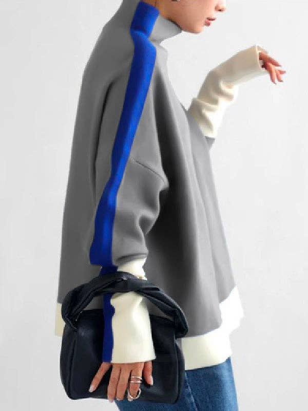 UZ Wholesale Store - Wholesale Sweatshirt - Women's - Contrast Color Split-Joint Long Sleeves High Neck Sweatshirt6