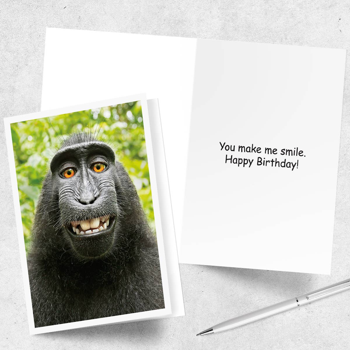Palm Press - Vente Cartes d'anniversaire - Carte d'anniversaire singe selfie heureux2