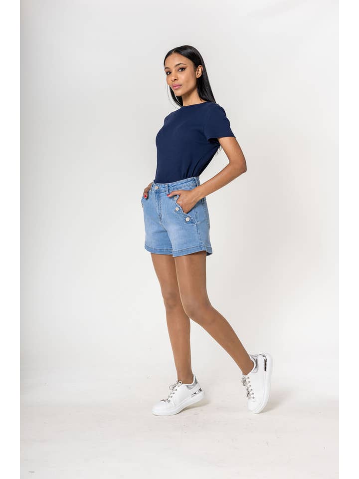 Nina Carter - Wholesale Shorts - Women's - Denim High Waisted Stretch Denim Shorts P20619