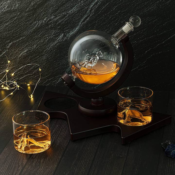 The Wine Savant / Khen Glassware - Vendita all'ingrosso Decanter - Decanter per whisky da sci con 2 bicchieri Glacier Mountain3