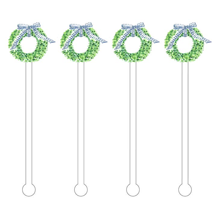 AS X EVELYN HENSON GINGHAM BOW WREATH ACRYLIC STIR STICKS for wholesale by XO ACRYLICS | ACRYLIC STICKS