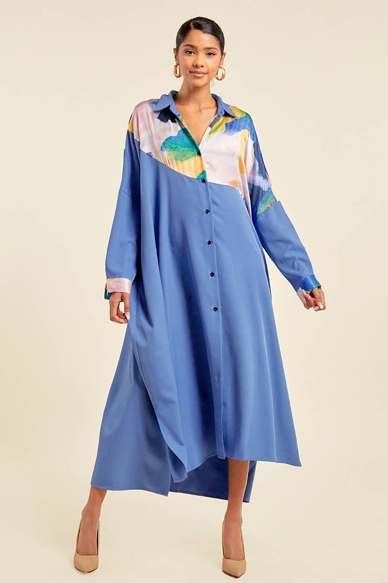 QMP Moda – wholesale Dress – Women's – PLUS - PATTERN BLOCKED SHIRT DRESS WITH POCKETS8