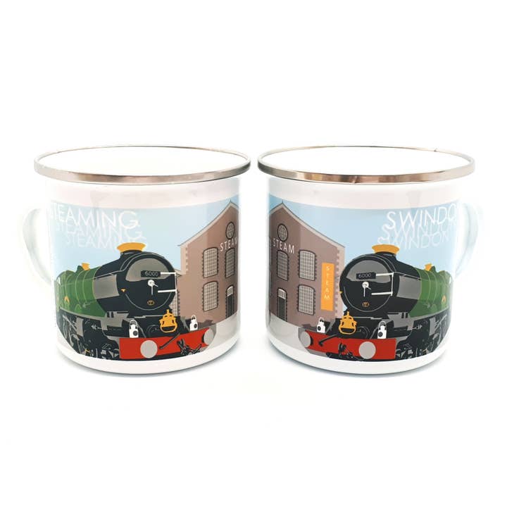 Swindon Steam Museum Enamel Mug for wholesale by dona B drawings
