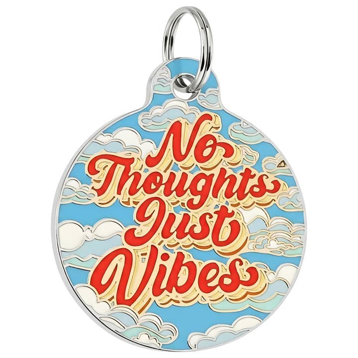 Enamel Dog Tag w/Scannable Pet ID - No Thoughts Just Vibes for wholesale by Bad Tags