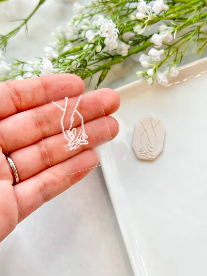 Holding Hands Acrylic Texture Tile | Acrylic Embossing Stamp for wholesale by Tera Clay