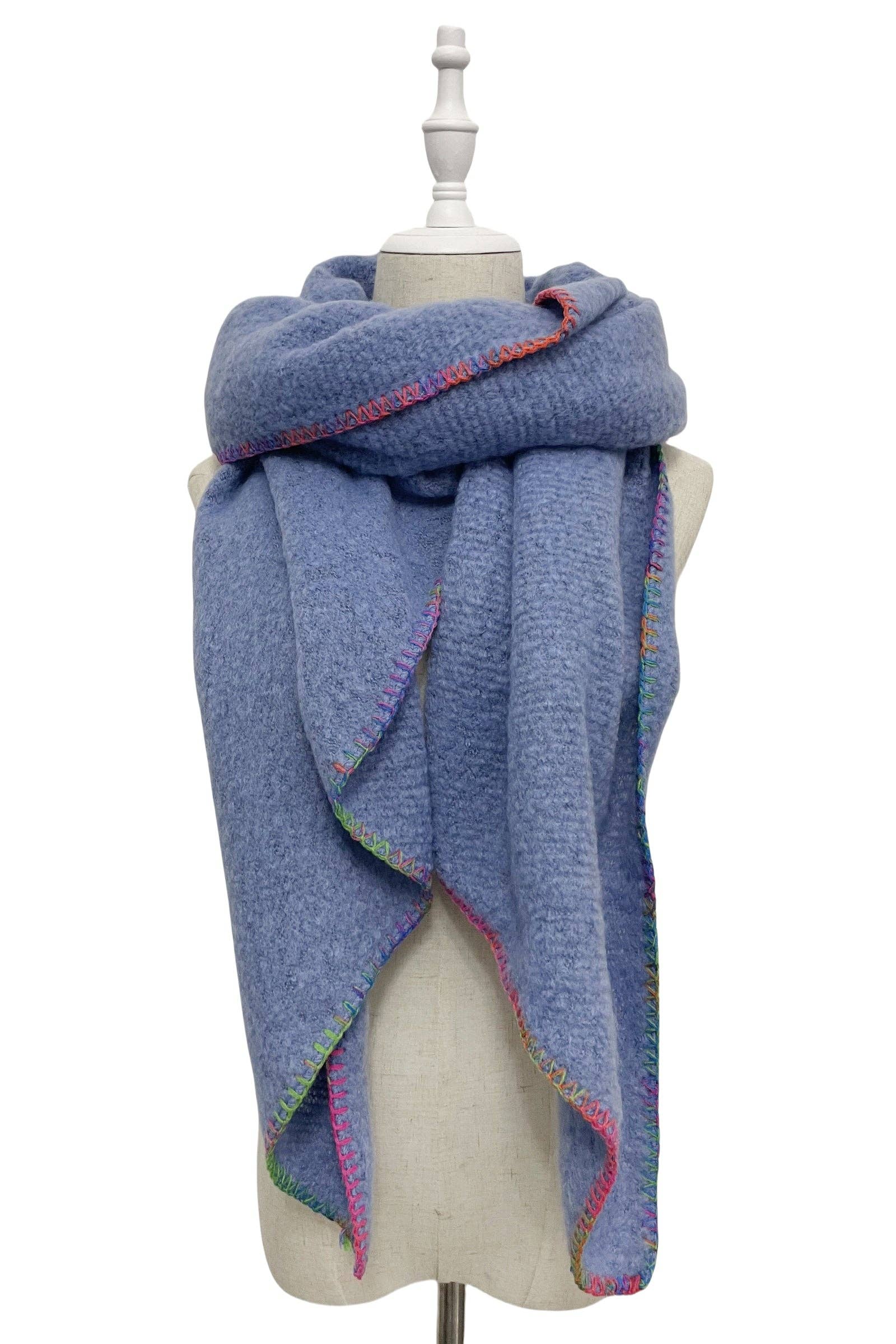 Fashion Scarf World - Wholesale Scarf - Women's - Plain Contrast Stitch Wool Diagonal Edge Scarf2