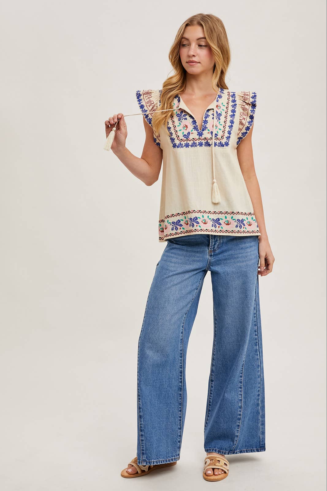 Bluivy - Wholesale Top - Maternity - BOHO EMBROIDERED RUFFLED SLEEVE DRAWSTRING TOP20