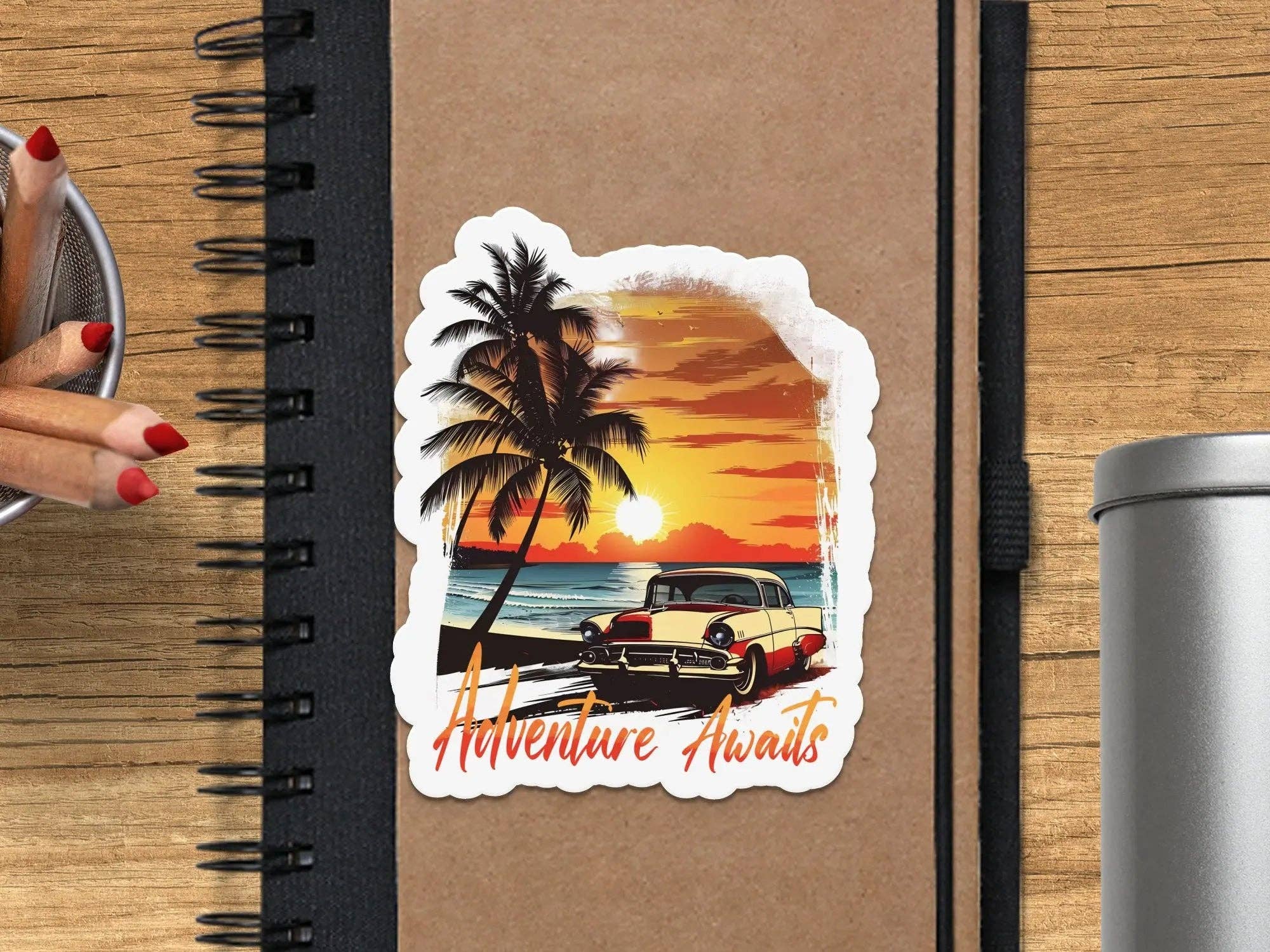 JE Creates - Wholesale Sticker - Adventure Awaits Classic Car Waterproof Sticker2