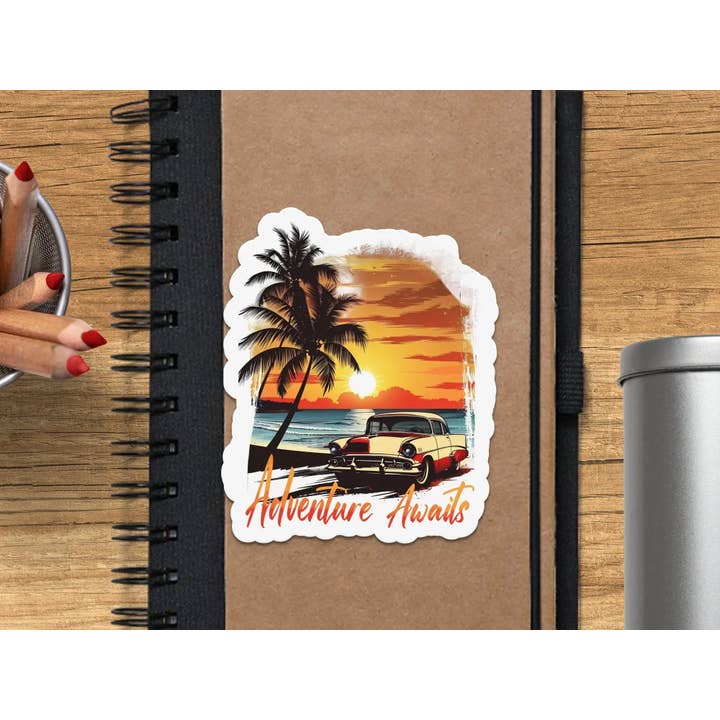 JE Creates - Wholesale Sticker - Adventure Awaits Classic Car Waterproof Sticker2
