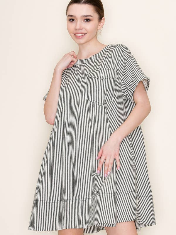 Star Drop - Wholesale Dress - Women's - STRIPE SWING SHORT DRESS- SDD637511