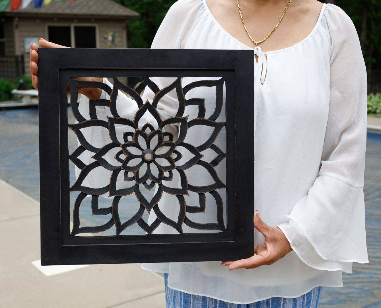 Lungta Imports - Wholesale Wall Accent - Handcrafted Large Lotus Wooden Wall Panel For Home Decor5