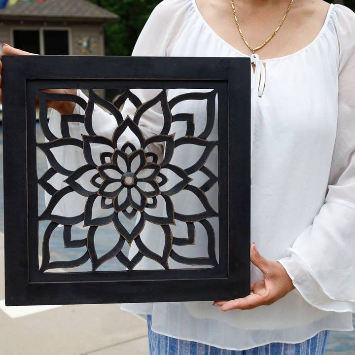 Lungta Imports - Wholesale Wall Accent - Handcrafted Large Lotus Wooden Wall Panel For Home Decor5