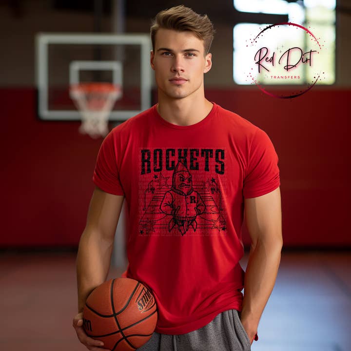 Rockets Basketball Letterman DTF Transfer | Trendy School Spirit DTF Transfer | High Quality Image Transfers | Ready to Press | Instant Peel for wholesale by Red Dirt Transfers