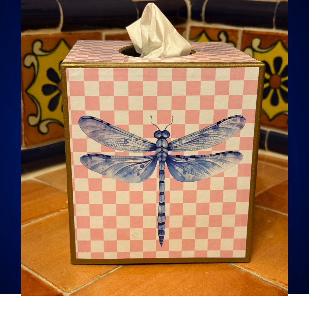 TOPICS IN THE TROPICS - Wholesale Tissue Box - Paper Mache Kleenex Box with chinoiserie vase and dragonfly3