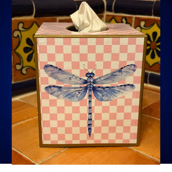 TOPICS IN THE TROPICS - Wholesale Tissue Box - Paper Mache Kleenex Box with chinoiserie vase and dragonfly3