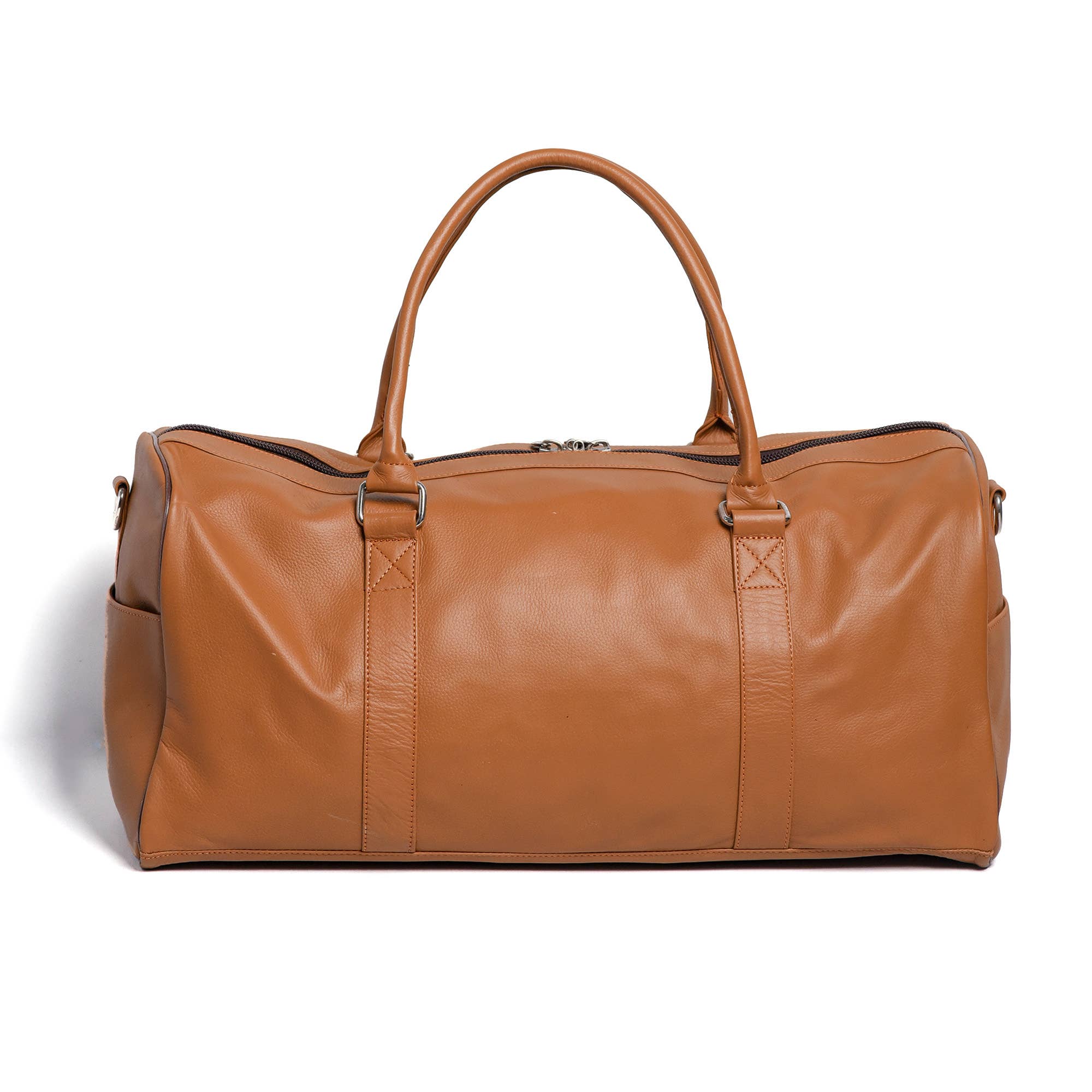 Hammi Leathers - Wholesale Weekender Bag - Unisex - Camel Brown Finished Leather Duffle Bag – Spacious & Durable5