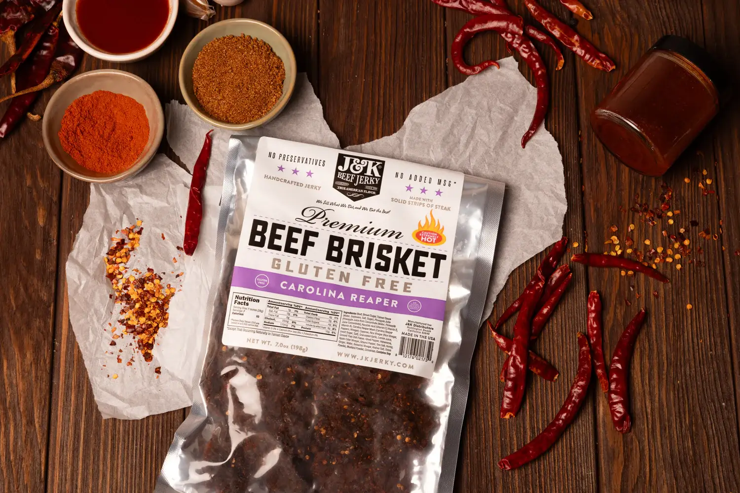 J&K Distributors - Wholesale Jerky - J&K Brisket Jerky - Carolina Reaper 2.12oz.1