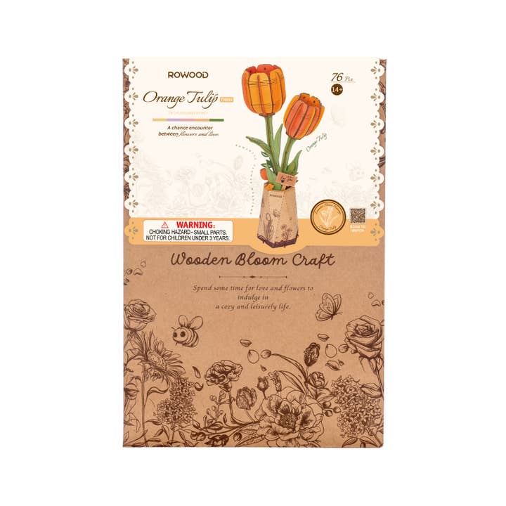 Robotime - Venta al por mayor Kit de manualidades - TW081 Ramo de flores de madera 3D con tulipán naranja Rowood para bricolaje