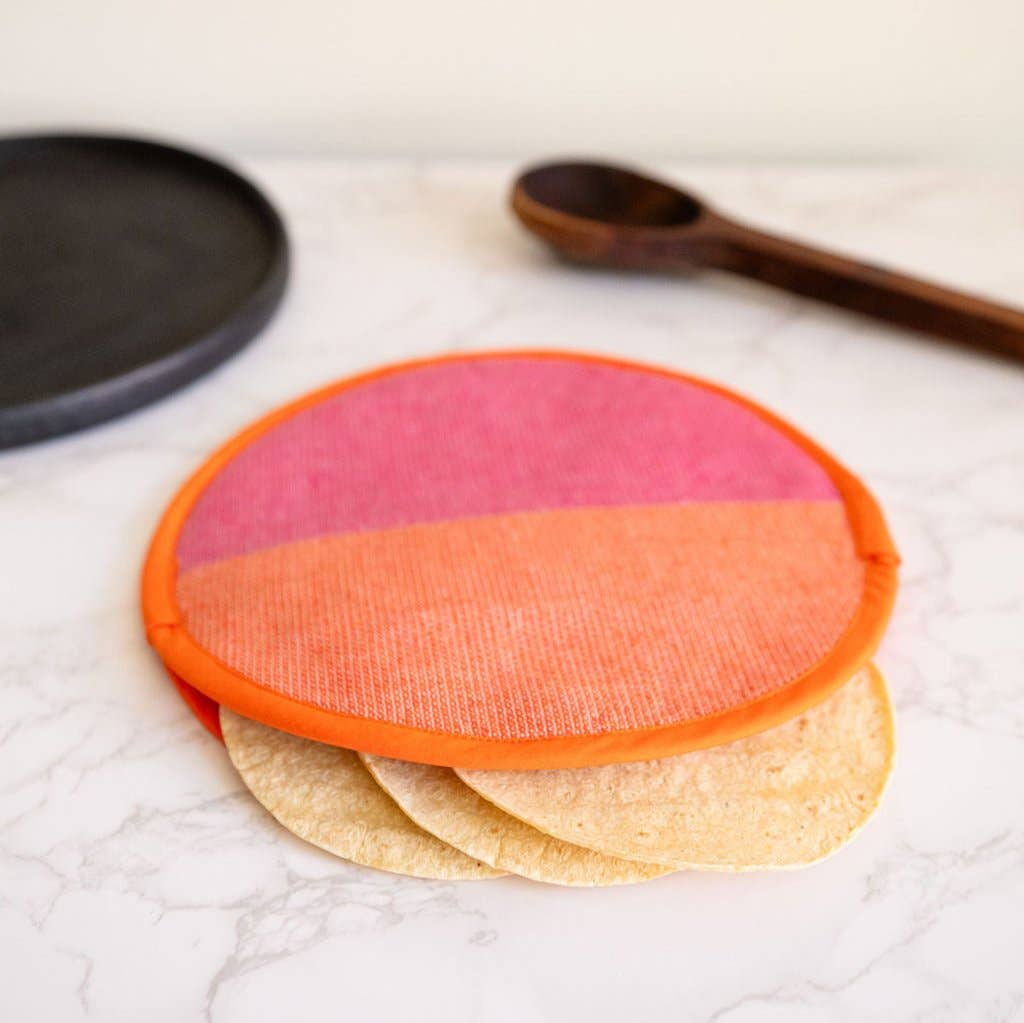 VOLVERDE - Wholesale Kitchen Tool/Gadget - Rosa Mexicano Pink and Orange Color Block Handwoven Cotton Tortilla Warmer1