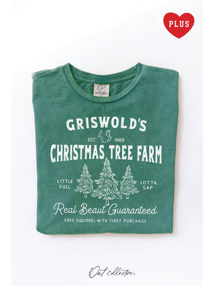 OAT COLLECTIVE - Wholesale Screen Printed T-Shirt - Women's - GRISWOLD'S CHRISTMAS TREE FARM Plus Mineral Graphic Top