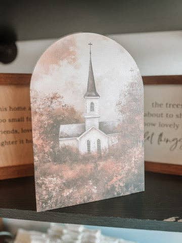 Insegna ad arco in legno per mensola di chiesa abbandonata per la vendita all'ingrosso da parte di Johnson Livings LLC