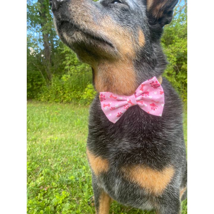 Old Dog, New Style - Wholesale Vlinderdas - Hond - Roze vlinderdas voor honden met pootafdrukken1