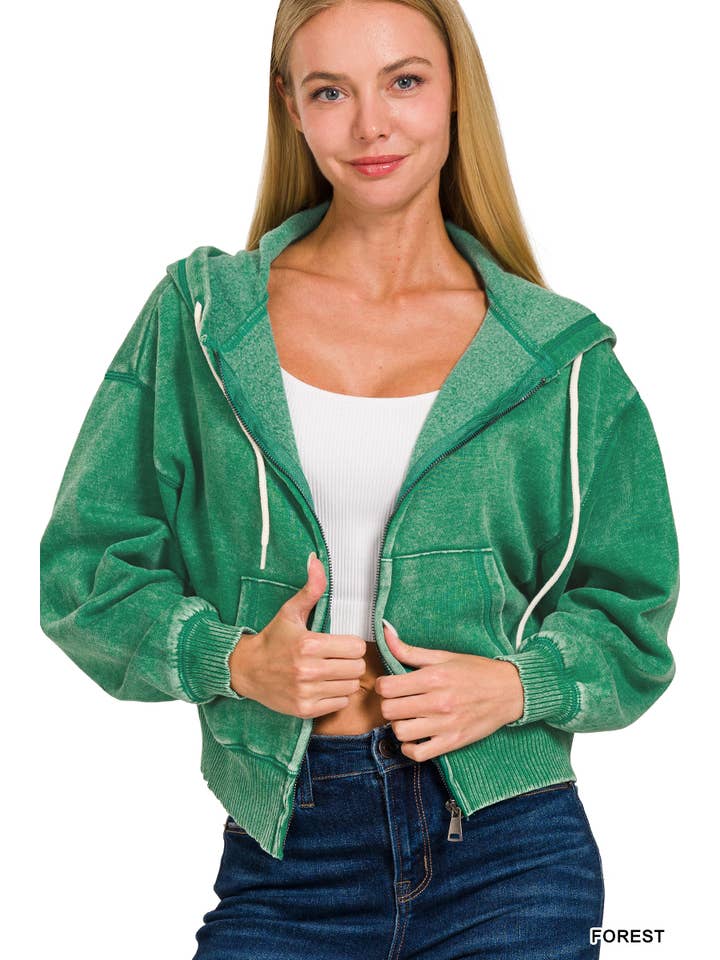 42POPS - Wholesale Hoodie – Women's - .....SI-25313 Acid Wash Fleece Cropped Zip Up Hoodie7