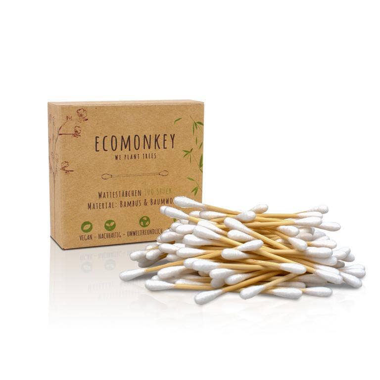 ECOMONKEY - Wholesale Cotton Swab/Q-Tip - Bamboo cotton swabs with cotton, pack of 2 (2 x 100 pieces)2