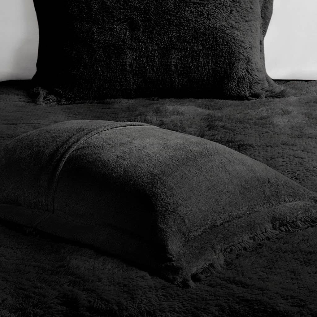 Olliix - Wholesale Bedding Set - Shaggy Fur 3-Piece Comforter/Duvet Cover Set, Black6