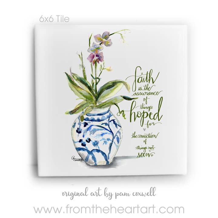From The Heart Art - Wholesale Wall Tile - Blue Willow - Blue Jar Orchid Ceramic Tile1