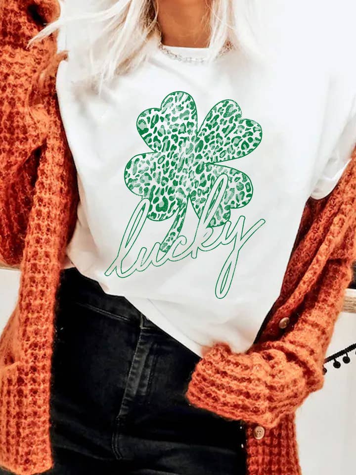 LEOPARD LUCKY CLOVER GRAPHIC TSHIRTS for wholesale by Rustee Clothing