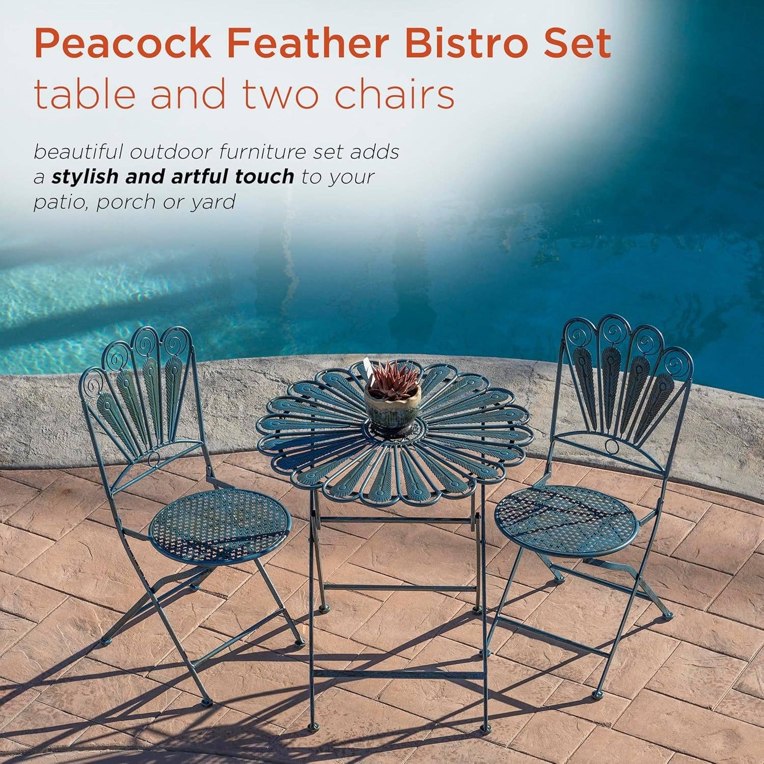 Peacock Bistro Set 3 Piece Light Blue Outdoor Patio Furniture for wholesale on Faire5