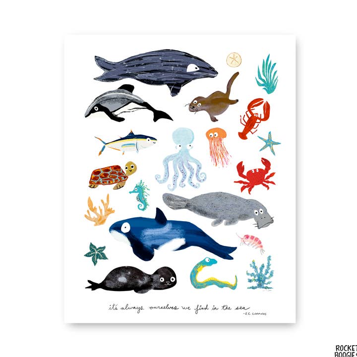 Sea Change: Ocean Animals Print for wholesale by Rocket Boogie Co.